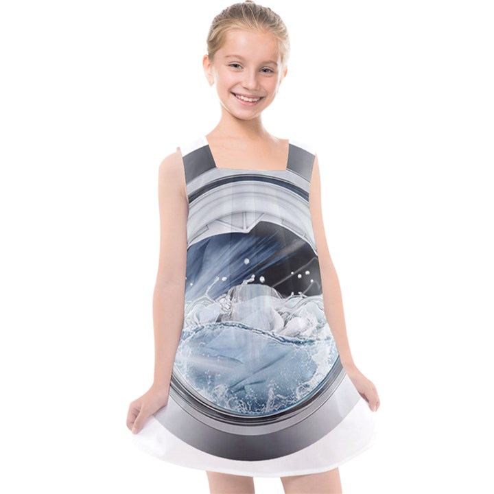 Gray Washing Machine Illustration Kids  Cross Back Dress