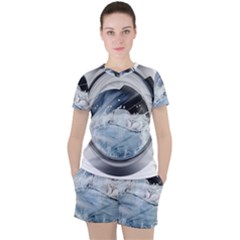 Gray Washing Machine Illustration Women s Tee And Shorts Set