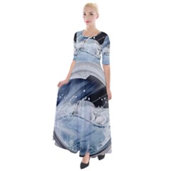 Gray Washing Machine Illustration Half Sleeves Maxi Dress