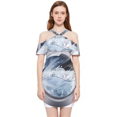 Gray Washing Machine Illustration Shoulder Frill Bodycon Summer Dress by Jancukart