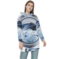 Gray Washing Machine Illustration Women s Long Oversized Pullover Hoodie