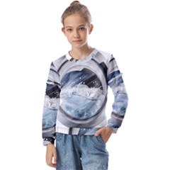 Gray Washing Machine Illustration Kids  Long Sleeve Tee With Frill 