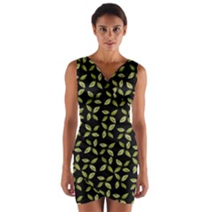 Leaves Motif Random Print Pattern Wrap Front Bodycon Dress by dflcprintsclothing