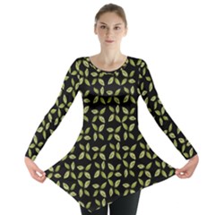 Leaves Motif Random Print Pattern Long Sleeve Tunic  by dflcprintsclothing