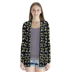 Leaves Motif Random Print Pattern Drape Collar Cardigan by dflcprintsclothing