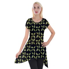 Leaves Motif Random Print Pattern Short Sleeve Side Drop Tunic by dflcprintsclothing