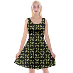 Leaves Motif Random Print Pattern Reversible Velvet Sleeveless Dress