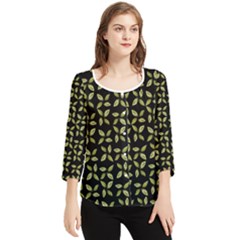 Leaves Motif Random Print Pattern Chiffon Quarter Sleeve Blouse by dflcprintsclothing