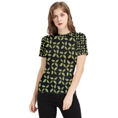 Leaves Motif Random Print Pattern Women s Short Sleeve Rash Guard by dflcprintsclothing