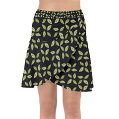 Leaves Motif Random Print Pattern Wrap Front Skirt by dflcprintsclothing