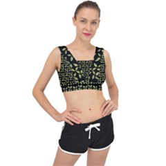 Leaves Motif Random Print Pattern V-back Sports Bra by dflcprintsclothing