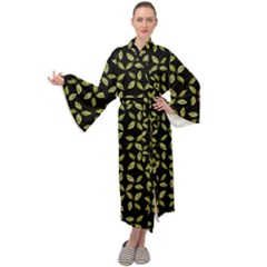 Leaves Motif Random Print Pattern Maxi Velour Kimono