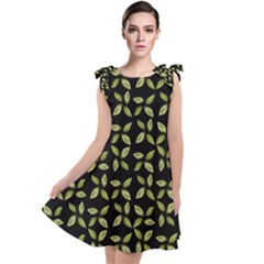 Leaves Motif Random Print Pattern Tie Up Tunic Dress by dflcprintsclothing