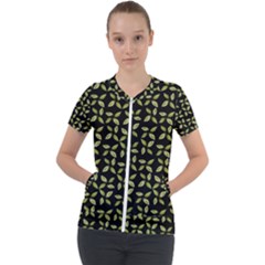 Leaves Motif Random Print Pattern Short Sleeve Zip Up Jacket by dflcprintsclothing