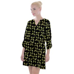 Leaves Motif Random Print Pattern Open Neck Shift Dress by dflcprintsclothing