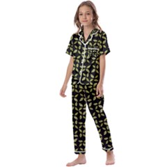 Leaves Motif Random Print Pattern Kids  Satin Short Sleeve Pajamas Set