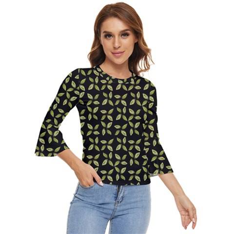 Leaves Motif Random Print Pattern Bell Sleeve Top by dflcprintsclothing