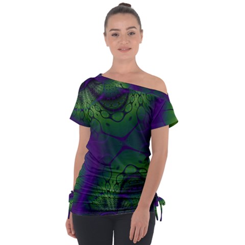 Abstract Fractal Art Pattern Off Shoulder Tie-up Tee by Ravend