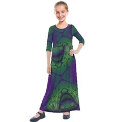 Abstract Fractal Art Pattern Kids  Quarter Sleeve Maxi Dress by Ravend