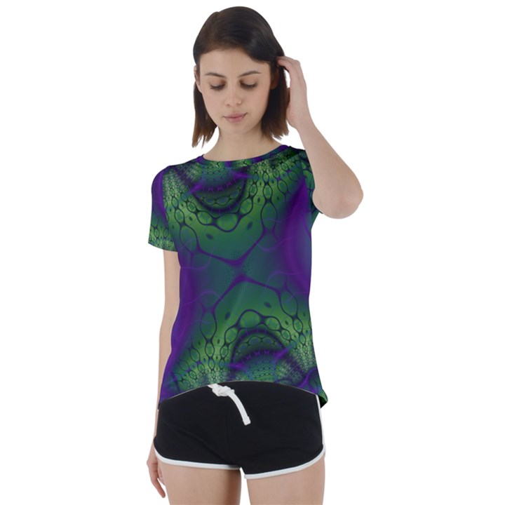 Abstract Fractal Art Pattern Short Sleeve Foldover Tee