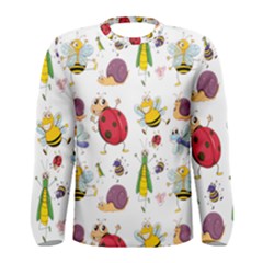 Cute Cartoon Insects Seamless Background Men s Long Sleeve Tee