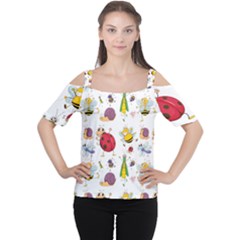 Cute Cartoon Insects Seamless Background Cutout Shoulder Tee