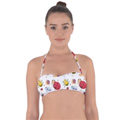 Cute Cartoon Insects Seamless Background Halter Bandeau Bikini Top