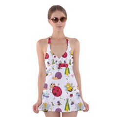 Cute Cartoon Insects Seamless Background Halter Dress Swimsuit  by Jancukart