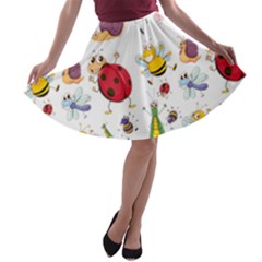 Cute Cartoon Insects Seamless Background A-line Skater Skirt