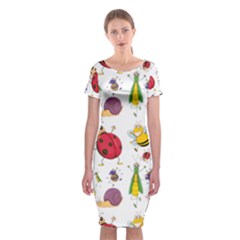 Cute Cartoon Insects Seamless Background Classic Short Sleeve Midi Dress