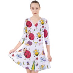 Cute Cartoon Insects Seamless Background Quarter Sleeve Front Wrap Dress by Jancukart