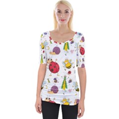 Cute Cartoon Insects Seamless Background Wide Neckline Tee