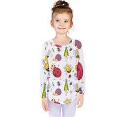 Cute Cartoon Insects Seamless Background Kids  Long Sleeve Tee