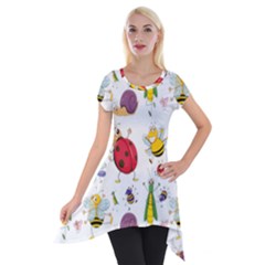 Cute Cartoon Insects Seamless Background Short Sleeve Side Drop Tunic