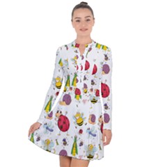 Cute Cartoon Insects Seamless Background Long Sleeve Panel Dress