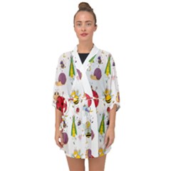 Cute Cartoon Insects Seamless Background Half Sleeve Chiffon Kimono