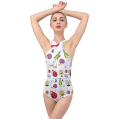 Cute Cartoon Insects Seamless Background Cross Front Low Back Swimsuit