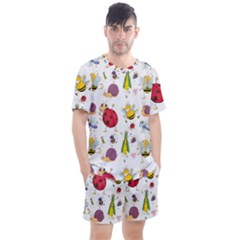 Cute Cartoon Insects Seamless Background Men s Mesh Tee And Shorts Set