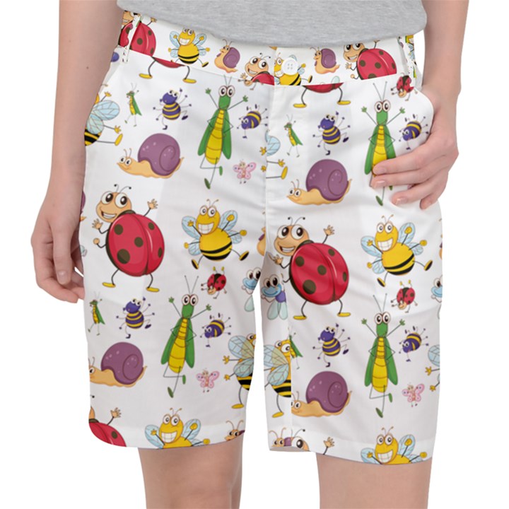 Cute Cartoon Insects Seamless Background Pocket Shorts