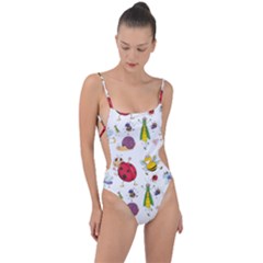 Cute Cartoon Insects Seamless Background Tie Strap One Piece Swimsuit