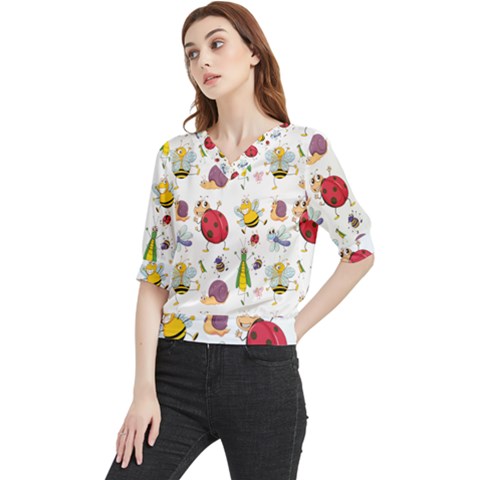 Cute Cartoon Insects Seamless Background Quarter Sleeve Blouse by Jancukart