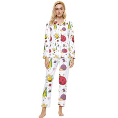 Cute Cartoon Insects Seamless Background Womens  Long Sleeve Velvet Pocket Pajamas Set