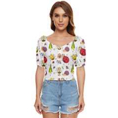 Cute Cartoon Insects Seamless Background Button Up Blouse