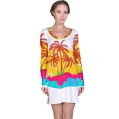 Holiday Tropical Elements Leaf Orange Long Sleeve Nightdress