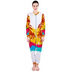 Holiday Tropical Elements Leaf Orange Onepiece Jumpsuit (ladies)