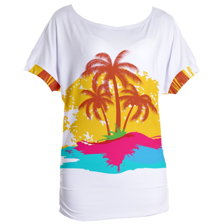 Holiday Tropical Elements Leaf Orange Women s Oversized Tee