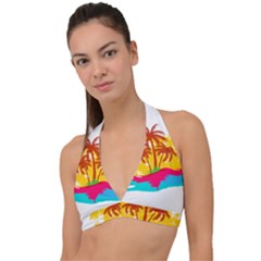 Holiday Tropical Elements Leaf Orange Halter Plunge Bikini Top