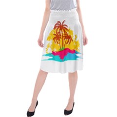 Holiday Tropical Elements Leaf Orange Midi Beach Skirt