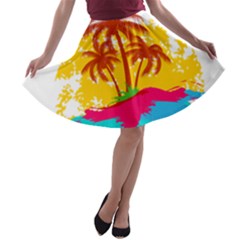 Holiday Tropical Elements Leaf Orange A-line Skater Skirt