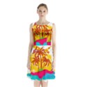 Holiday Tropical Elements Leaf Orange Sleeveless Waist Tie Chiffon Dress View1